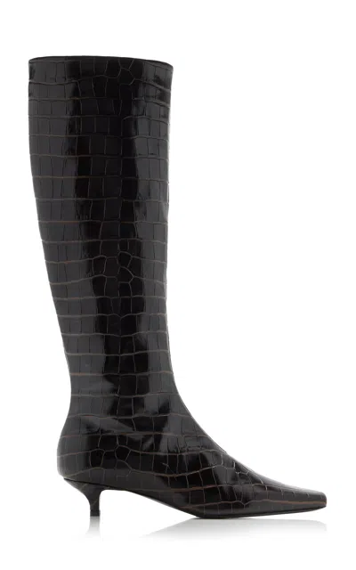 Totême Toteme The Slim Knee High Boots In Crocodile Effect Leather In Brown
