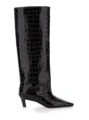 TOTÊME 'THE WIDE SHAFT' BROWN PULL-ON BOOTS WITH LOW HEEL IN CROCODILE-EMBOSSED  LEATHER WOMAN