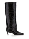 TOTÊME 'THE WIDE SHAFT' BROWN PULL-ON BOOTS WITH LOW HEEL IN CROCODILE-EMBOSSED  LEATHER