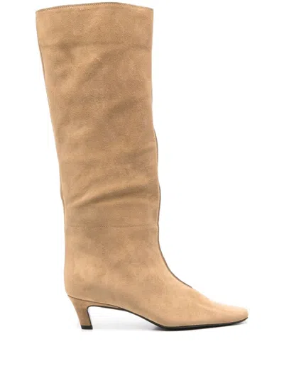 Totême Beige The Wide Shaft Cow Leather Boots In Brown