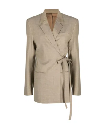 Totême Tied-waist Wool Blazer In Nude