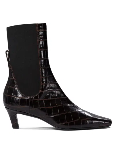 Totême Toteme Women The Mid Heel Boot Leather Boots With Croco Effect In Brown
