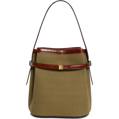 Totême Toteme Belted Cotton & Linen Blend Canvas Bucket Bag In Khaki Green