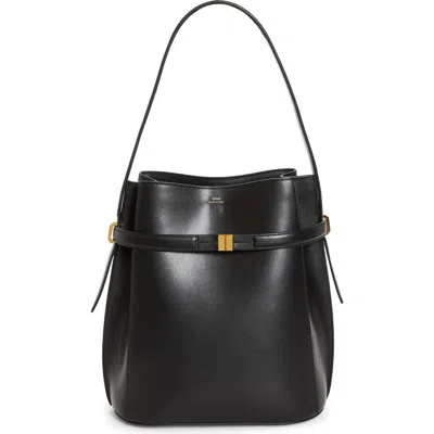Totême Toteme Belted Leather Bucket Bag In Black