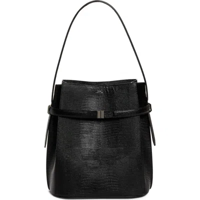 Totême Toteme Belted Lizard Embossed Leather Bucket Shoulder Bag In Black