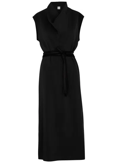 Totême Belted Organza Midi Dress In Black