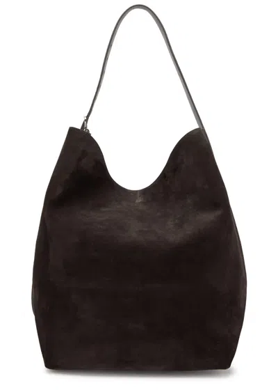 Totême Toteme Belted Suede Tote In Dark Brown