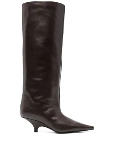 Totême Dark Brown Leather The Wedge-heel Boots