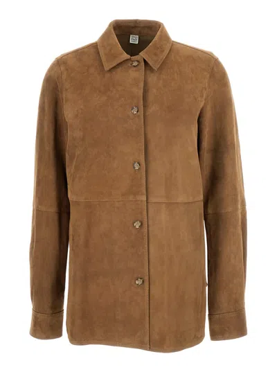 Totême Tobacco Suede Overshirt In Brown