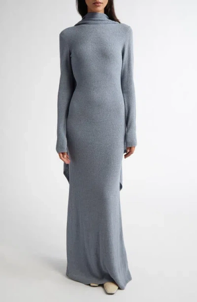Totême Toteme Cape Overlay Long Sleeve Silk Knit Dress In Mistral