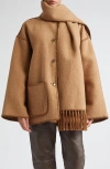Totême Toteme Chain Stitch Wool Blend Scarf Jacket In Camel