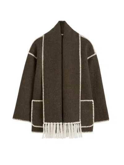 TOTÊME TOTEME CHOCOLATE MELANGE EMBROIDERED SCARF JACKET