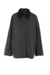 Totême Green Jacket With Corduroy Collar And Rear English Vents In Cotton Woman In Black