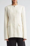 Totême Off-white Collarless Cinched Jacket In Ecru