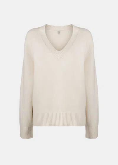 Totême Dropped-shoulder V-neck Jumper In White