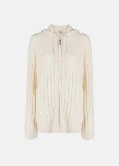 Totême Zipped Cable-knit Wool Cardigan In White