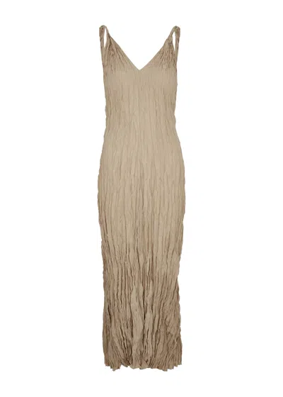 Totême Crinkled Silk Midi Dress In Beige