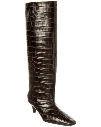 Totême Toteme The Slim Knee High Boots In Crocodile Effect Leather In Brown