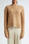 Totême Toteme Crop Stretch Cashmere & Merino Wool Crewneck Sweater In Camel