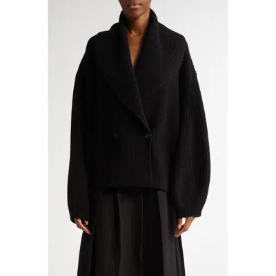 Totême Toteme Wool Knit Scarf-lapel Cardigan With Double-breasted Design In Black