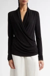 Totême Toteme Draped Wrap-effect Stretch-jersey Top In Black