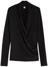 Totême Toteme Draped Wrap-effect Stretch-jersey Top In Black