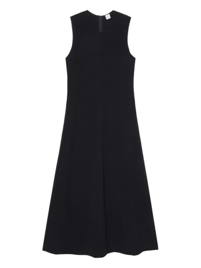 Totême Long Crew Neck Flared Hem Midi Dress In Black 001