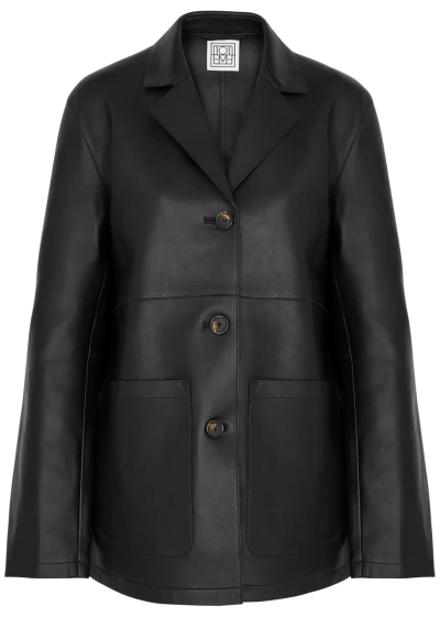 Totême Clean Leather Jacket In Black 001