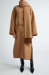 Totême Toteme Embroidered Scarf Wool Blend Coat In Camel