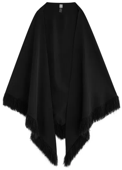 Totême Toteme Fringed Crepe De Chine Scarf In Black