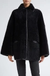 Totême Teddy Shearling Overcoat Jacket In Black
