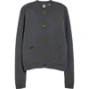 Totême Grey Crewneck Cardigan With Snap Bittons In Wool An Cashmere Blend Woman