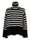 Totême Striped Wool And Cotton Turtleneck Sweater In Black