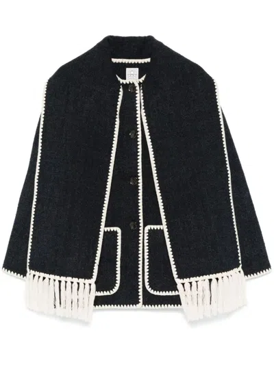 Totême Fringe Embroidered Scarf Wool Jacket In Multi