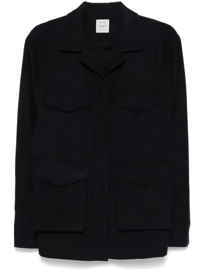 Totême Felted Shirt Jacket In Navy