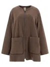 Totême Women's Oak Melange Wool Felt Jacket With Zip Loose Fit In Brown
