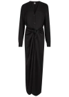 Totême V-neck Long-sleeve Satin Knotted Maxi Dress In Black