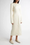 Totême Toteme Lean Long Sleeve Satin Midi Dress In Ecru