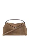 Totême T Lock Suede Top-handle Bag In Tobacco