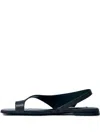 Totême Black Suede Low One-finger Sandals With Elasticated Ankle Strap