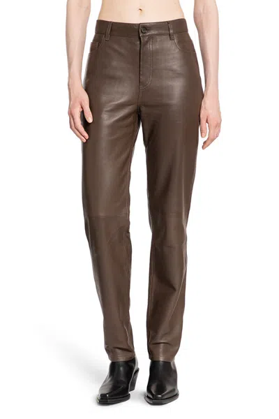 Totême Toteme Leather Trousers In Brown