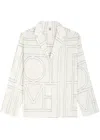Totême White Shirt With Cuban Collar And Monogram In Silk Woman In White And Black