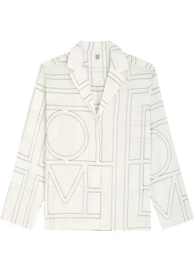 Totême Toteme Women's Ivory Monogram Monogram-embroidered Relaxed-fit Silk-twill Pyjama Top