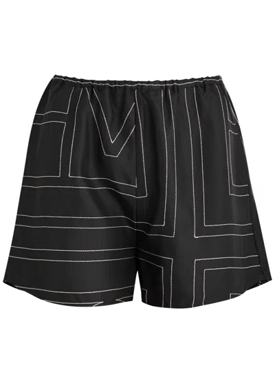 Totême Toteme Logo-embroidered Silk Shorts In Black