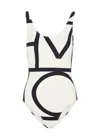 Totême Monogram Swimsuit Ecru In White And Black