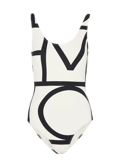 Totême Monogram-print Swimsuit In White And Black