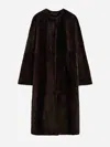 Totême Soft Shearling Coat Bark In Concealed Eyelets And Hooks