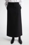 Totême Black Midi Straight Low-waisted Skirt In Recycled Polyester And Wool In Black
