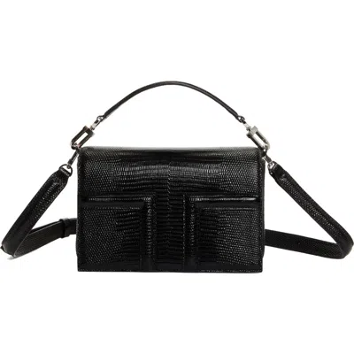 Totême Toteme Mini T-flap Lizard Embossed Leather Top Handle Bag In Black
