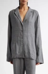Totême Toteme Monogram Embroidered Flannel Pajama Top In Smoke Melange